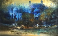 A. Q. Arif, 24 x 42 Inch, Oil on Canvas, Citysscape Painting, AC-AQ-412